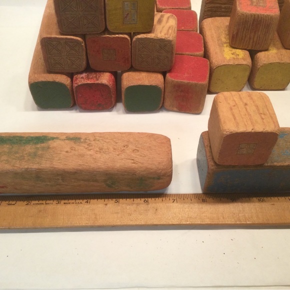 Vintage Building Blocks Windows Doors Rustic Primitive Toy Blue Red Green Yellow - Picture 4 of 4